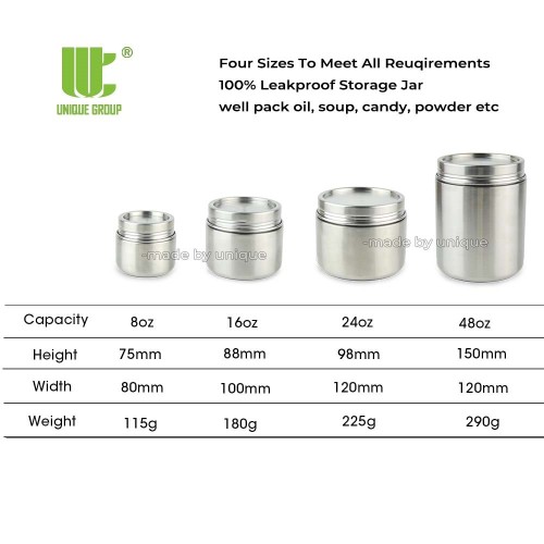 100% Stainless Steel Food Storage Jar 